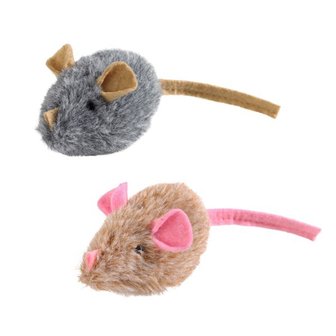 Katzenspielzeug Pl&uuml;schmaus 5 Cm, Mit Sound Grau-Beige Farblich Sortiert, Mit Catnip  6