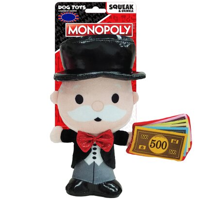 Hasbro 8in Mr. Moneybags Squeak and Crinkle Plush with Rope Tug