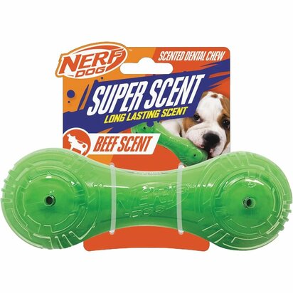 Nerf 7in TPR Beef Super Scent Barbell Solid Core -Green-Clear