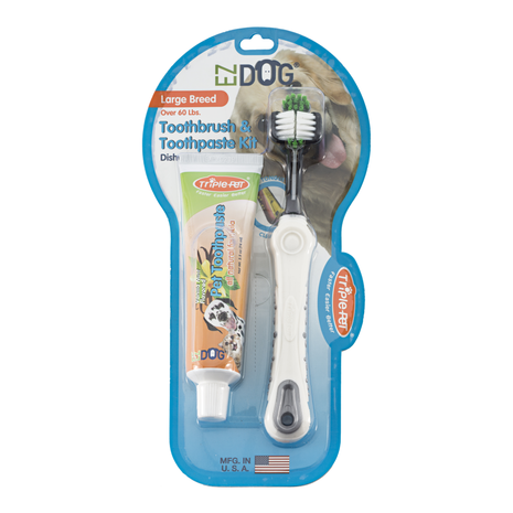 Ez Dog Toothbrush & Toothpaste Kit For Large Breeds In Vanilla Mint Flavor