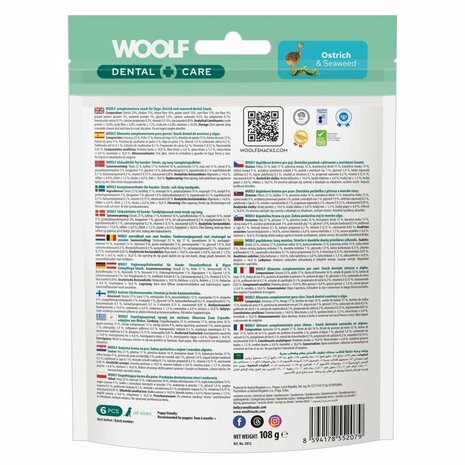 WOOLF Dental Care 6 pcs 108 GR Struisvogel & Zeewier BAR