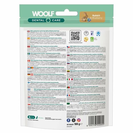 WOOLF Dental Care 6 pcs  108 GR  Konijn & Bosbessen BAR