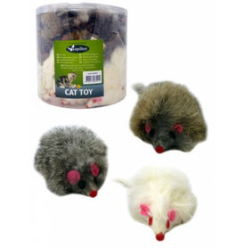 60 Bontmuizen met ratel 9 cm kleuren wit & grijs in